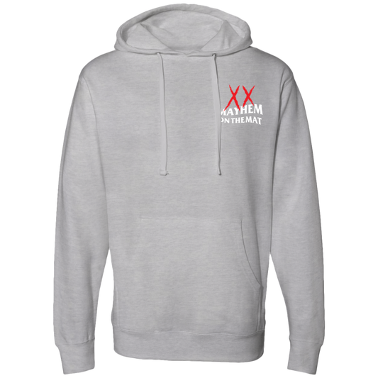 An Anti Mayhem Mayhem Club - Heather Grey hoodie with the x logo on it, representing community.
