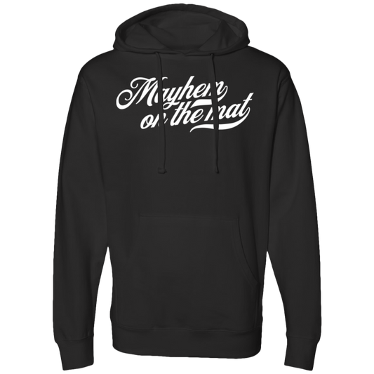 A stylish Cola Script - Black hoodie with the words 'mom's on the run' on it, perfect for Mayhem on the Mat enthusiasts and Jiu Jitsu lovers.