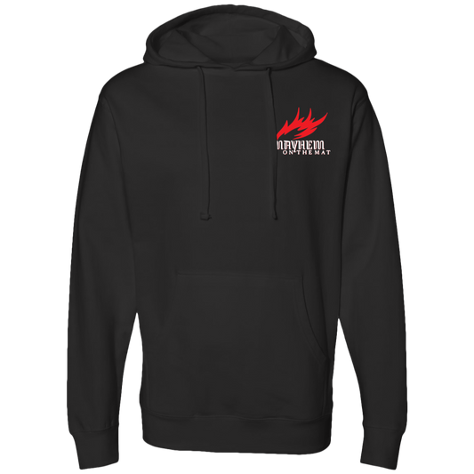 A Mayhem Makers - Black hoodie with red flames, exuding passion and intensity, perfect for enthusiasts of Jiu Jitsu seeking agility.