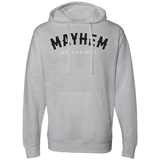 Mayhem on the net hoodie featuring the Rocker - Heather Grey logo, committing to mastering the mayhem.