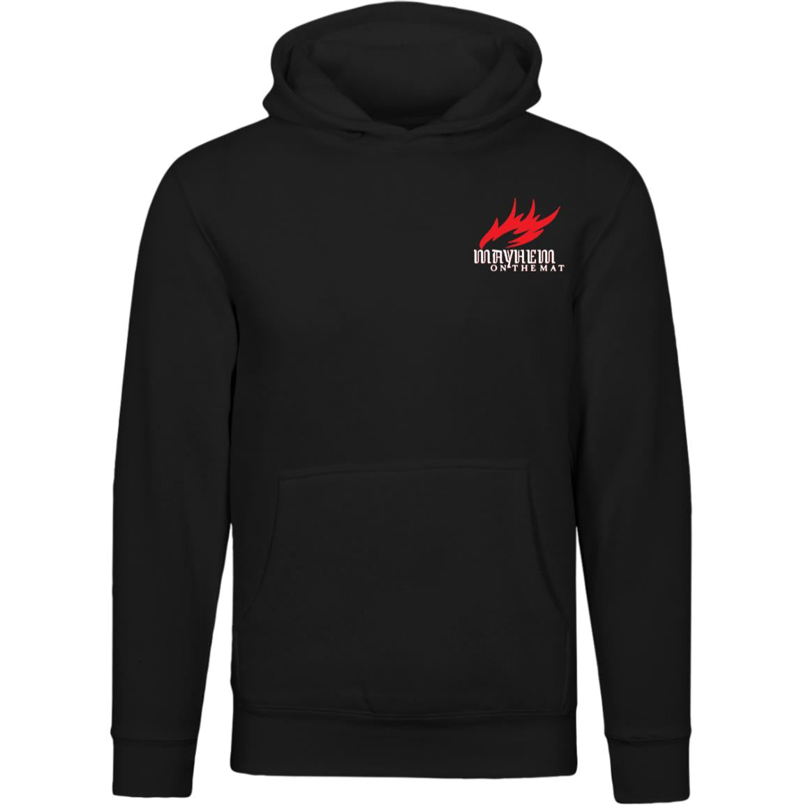 Black "Mayhem Makers" hoodie with a striking red graphic on the chest, exuding rebellious energy.