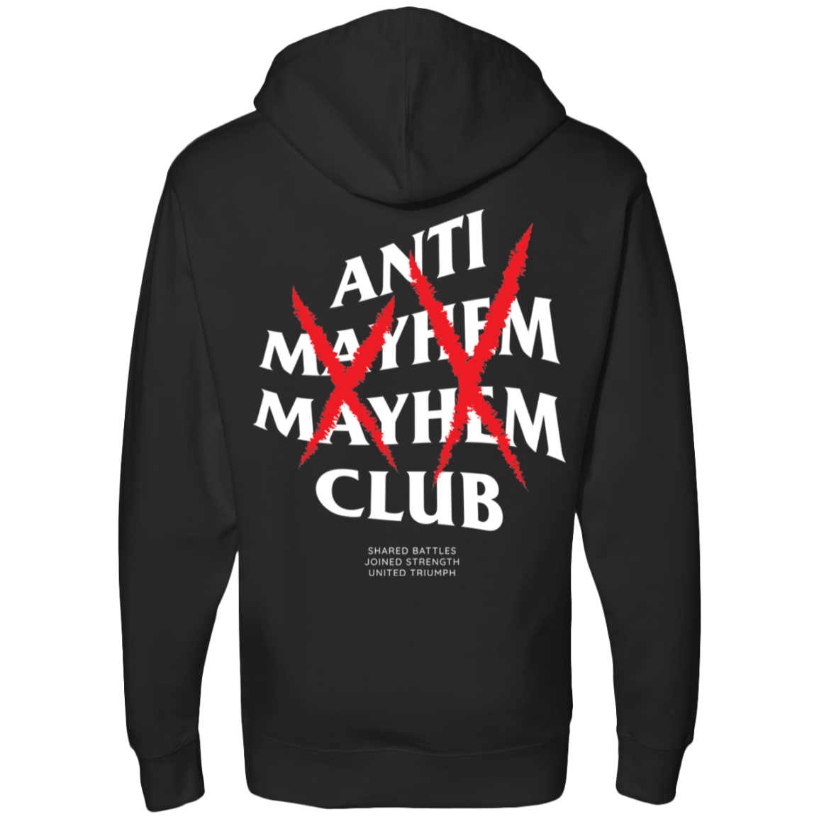 Jiu Jitsu Anti Mayhem Mayhem Club - Black hoodie promoting mental well-being.