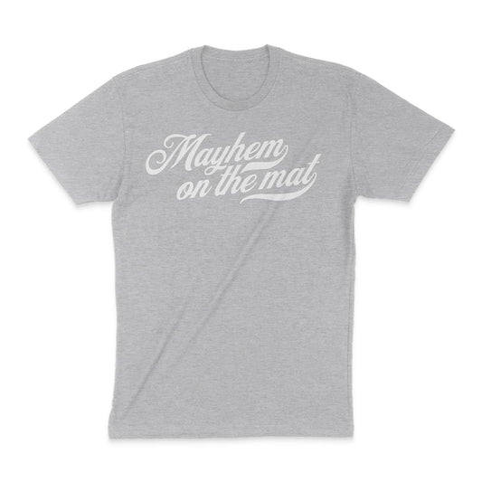 A stylish gray t-shirt with a graphic design that says Cola Script - Heather Grey on the mat.