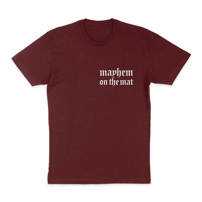 Team Mayhem - Maroon Jiu Jitsu t-shirt featuring Martin on the mat.