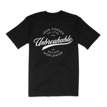 An Unbreakable - Black t-shirt, perfect for Jiu Jitsu practitioners showcasing their resilience.